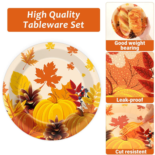 🎃🍁Pumpkin Maple Leaf Disposable Tableware -50 Set