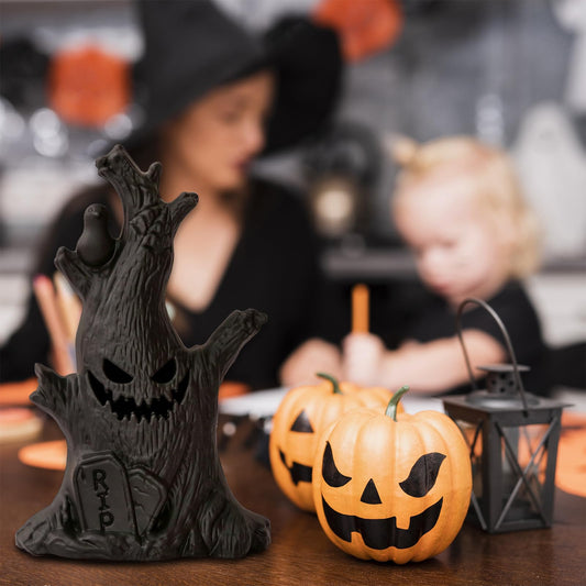 Glowing Halloween Stump Decor - Black Smiling Log with LED Eyes