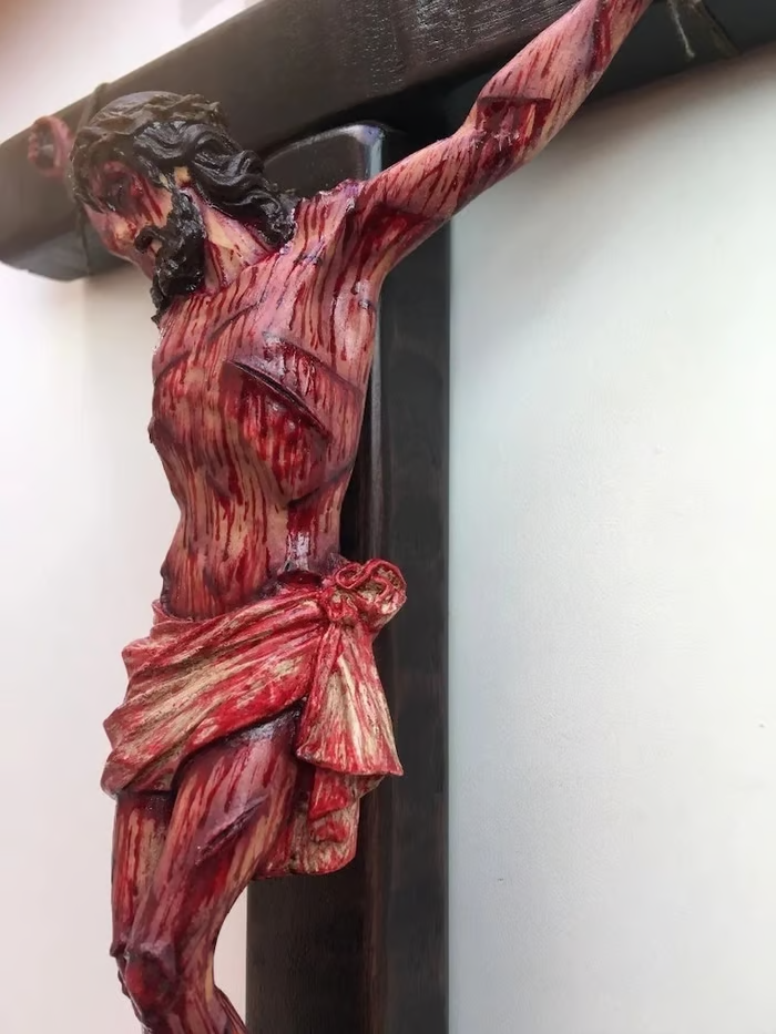 ✝️ Hand-Carved Calvary Crucifix - Sacred Heart Altar Set w/Blessing Certificate | Solid Walnut Devotional Cross for Home Chapel