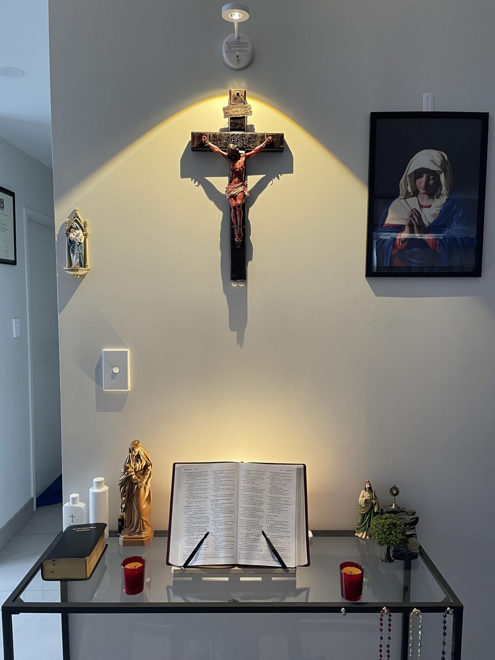 ✝️ Hand-Carved Calvary Crucifix - Sacred Heart Altar Set w/Blessing Certificate | Solid Walnut Devotional Cross for Home Chapel