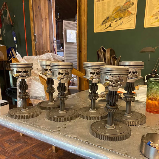 Custom Piston Skull Sculpture on Gear Base