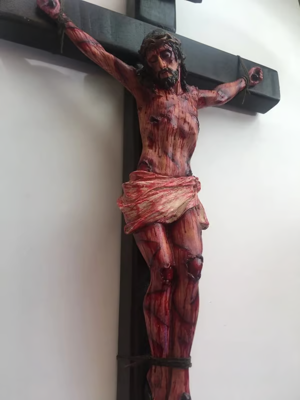 ✝️ Hand-Carved Calvary Crucifix - Sacred Heart Altar Set w/Blessing Certificate | Solid Walnut Devotional Cross for Home Chapel
