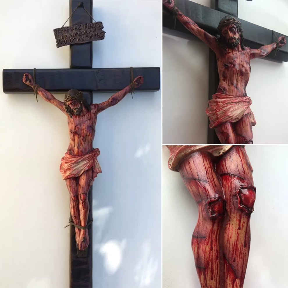 ✝️ Hand-Carved Calvary Crucifix - Sacred Heart Altar Set w/Blessing Certificate | Solid Walnut Devotional Cross for Home Chapel