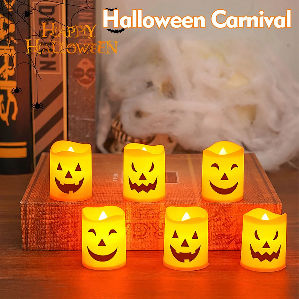 6 Pack-Halloween Flickering LED Pumpkin Candles