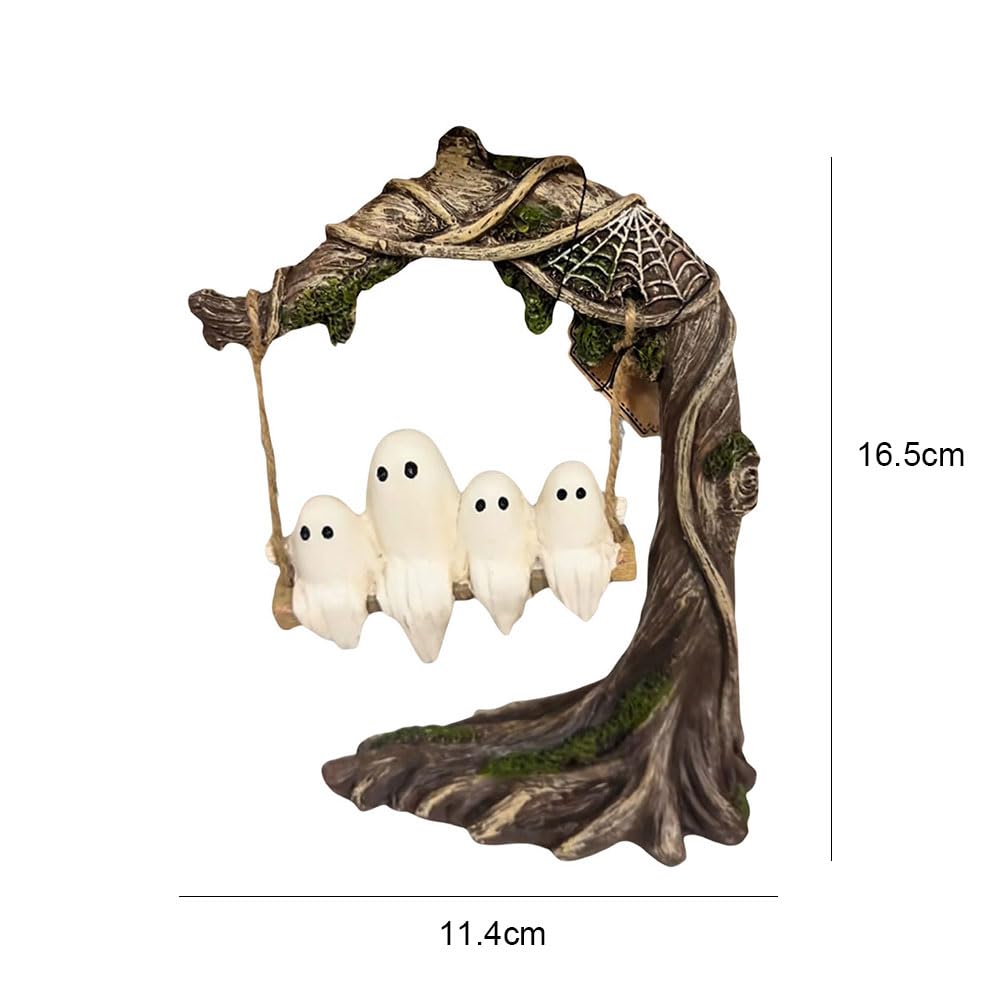 Halloween Ghost Swing Decor-Hand Painted Wooden Plaque with Rope & RIP Sign