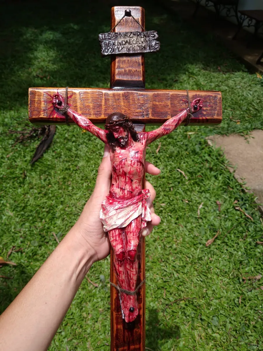 ✝️ Hand-Carved Calvary Crucifix - Sacred Heart Altar Set w/Blessing Certificate | Solid Walnut Devotional Cross for Home Chapel