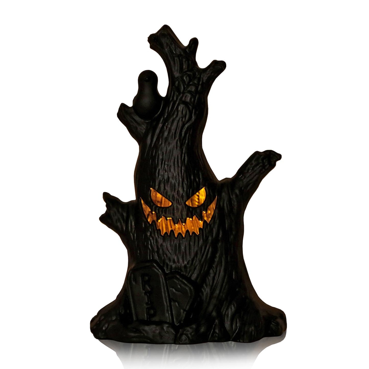 Glowing Halloween Stump Decor - Black Smiling Log with LED Eyes
