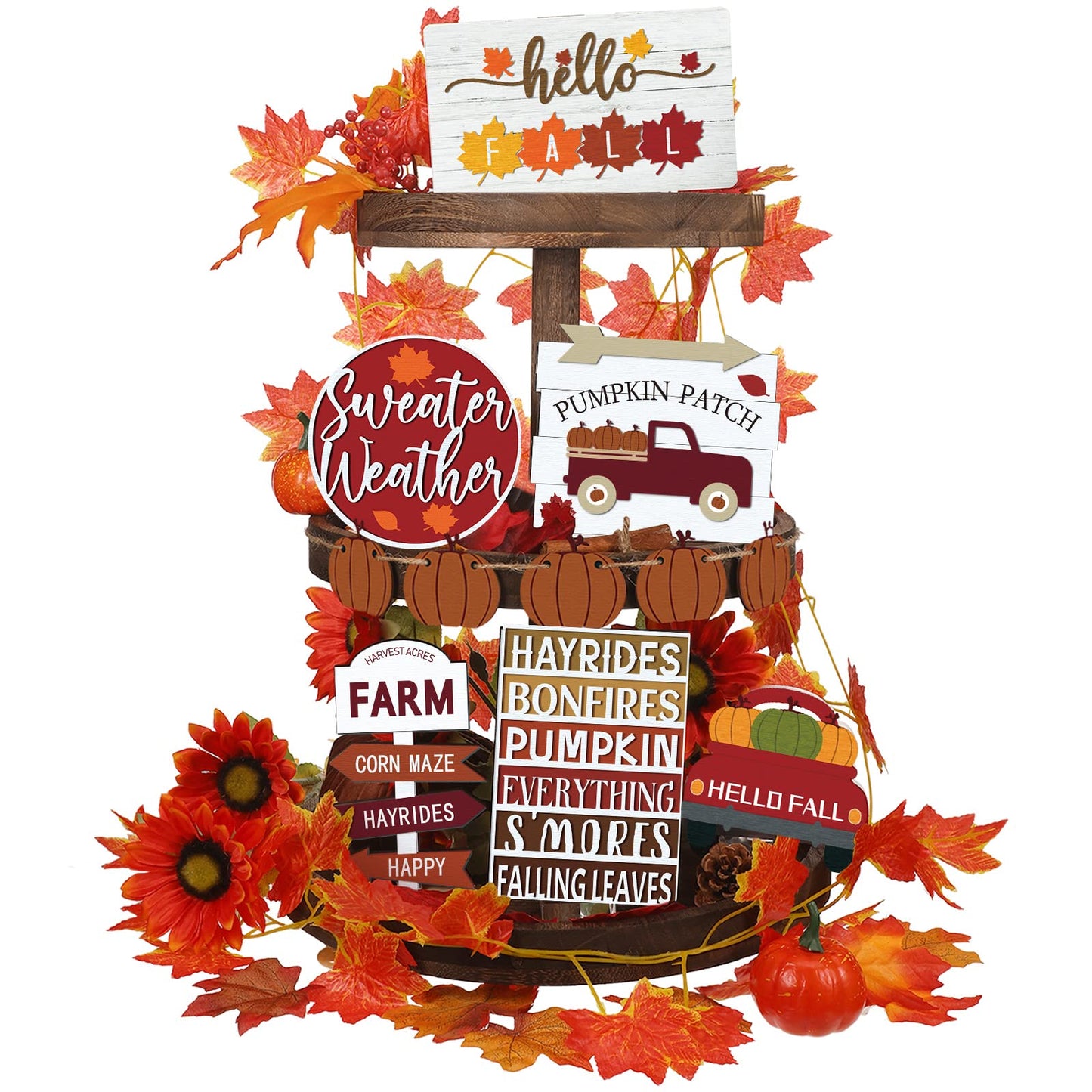 🍁12 Pcs Fall Tiered Tray Decor Thanksgiving Pumpkin Maple Leaf