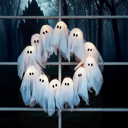 Halloween Vibes Cute Light Ghost Door Wreath