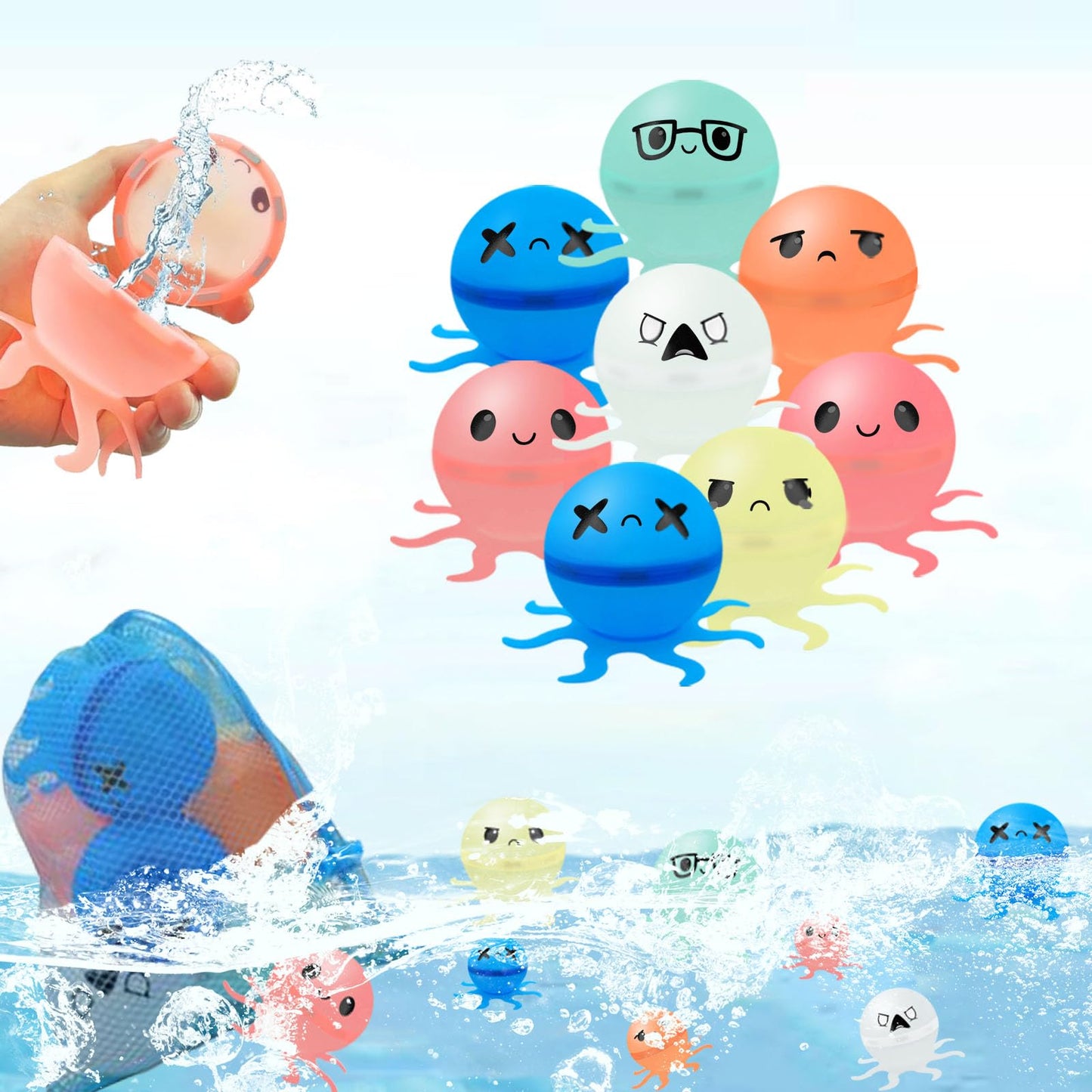 ✨Reusable Water Bomb balloons, Octopus Water Balloons with Expressions