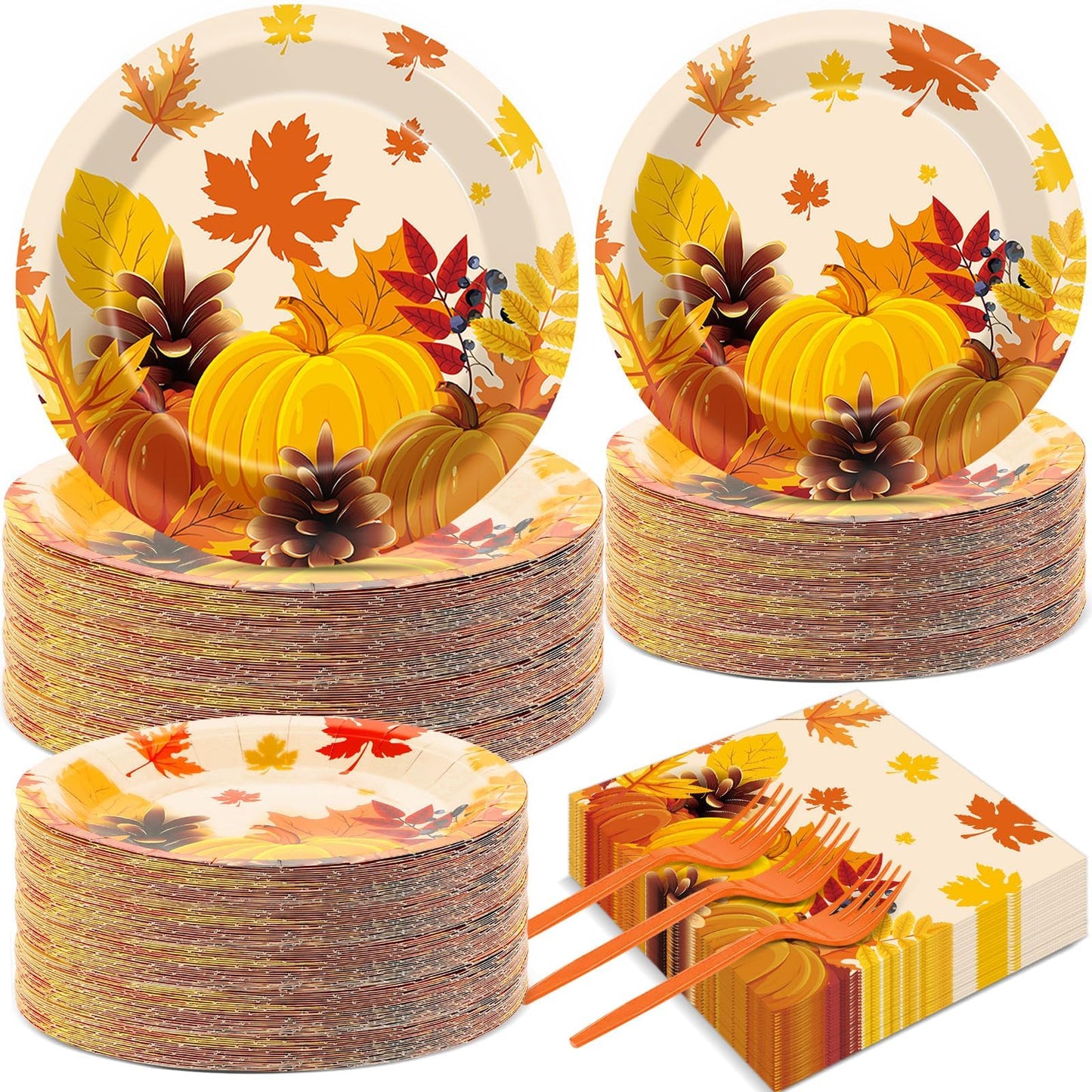 🎃🍁Pumpkin Maple Leaf Disposable Tableware -50 Set