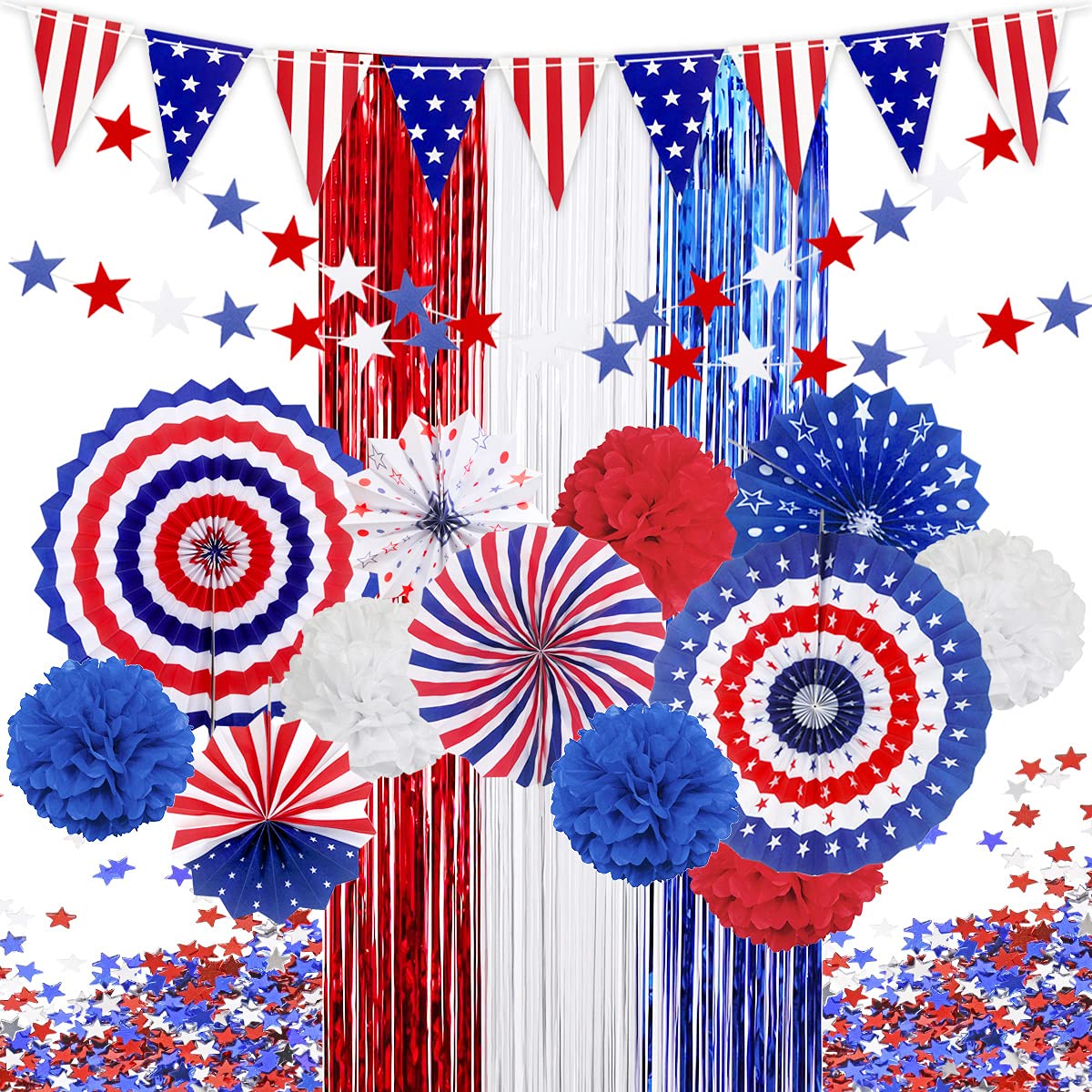 4th of July Patriotic Party Decorations Set, USA Pennant Bunting Independence Day Party Supplies