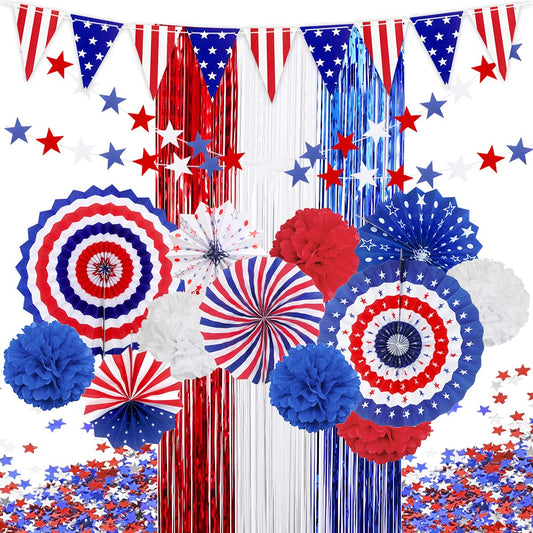 4th of July Patriotic Party Decorations Set, USA Pennant Bunting Independence Day Party Supplies