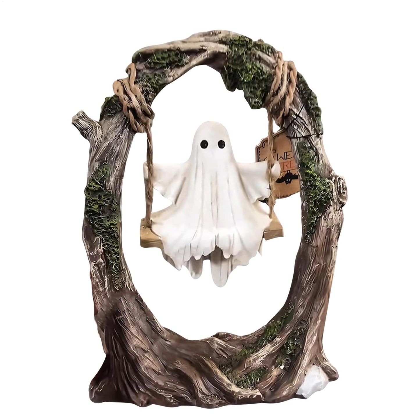 Halloween Ghost Swing Decor-Hand Painted Wooden Plaque with Rope & RIP Sign