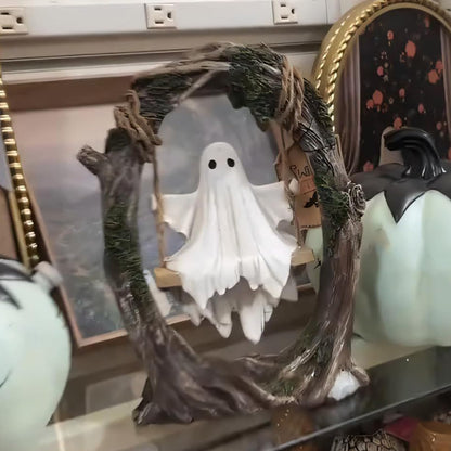 Halloween Ghost Swing Decor-Hand Painted Wooden Plaque with Rope & RIP Sign