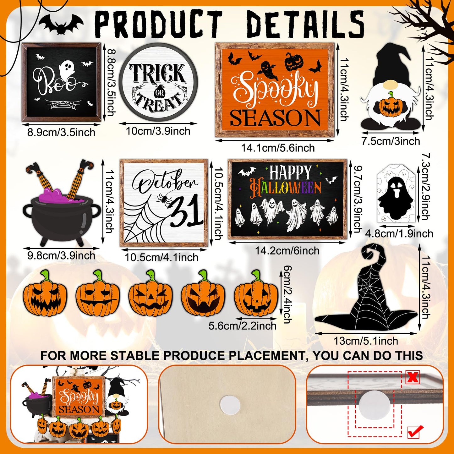 🎃Halloween Tiered Tray Decor Set Cute Halloween Wooden Signs