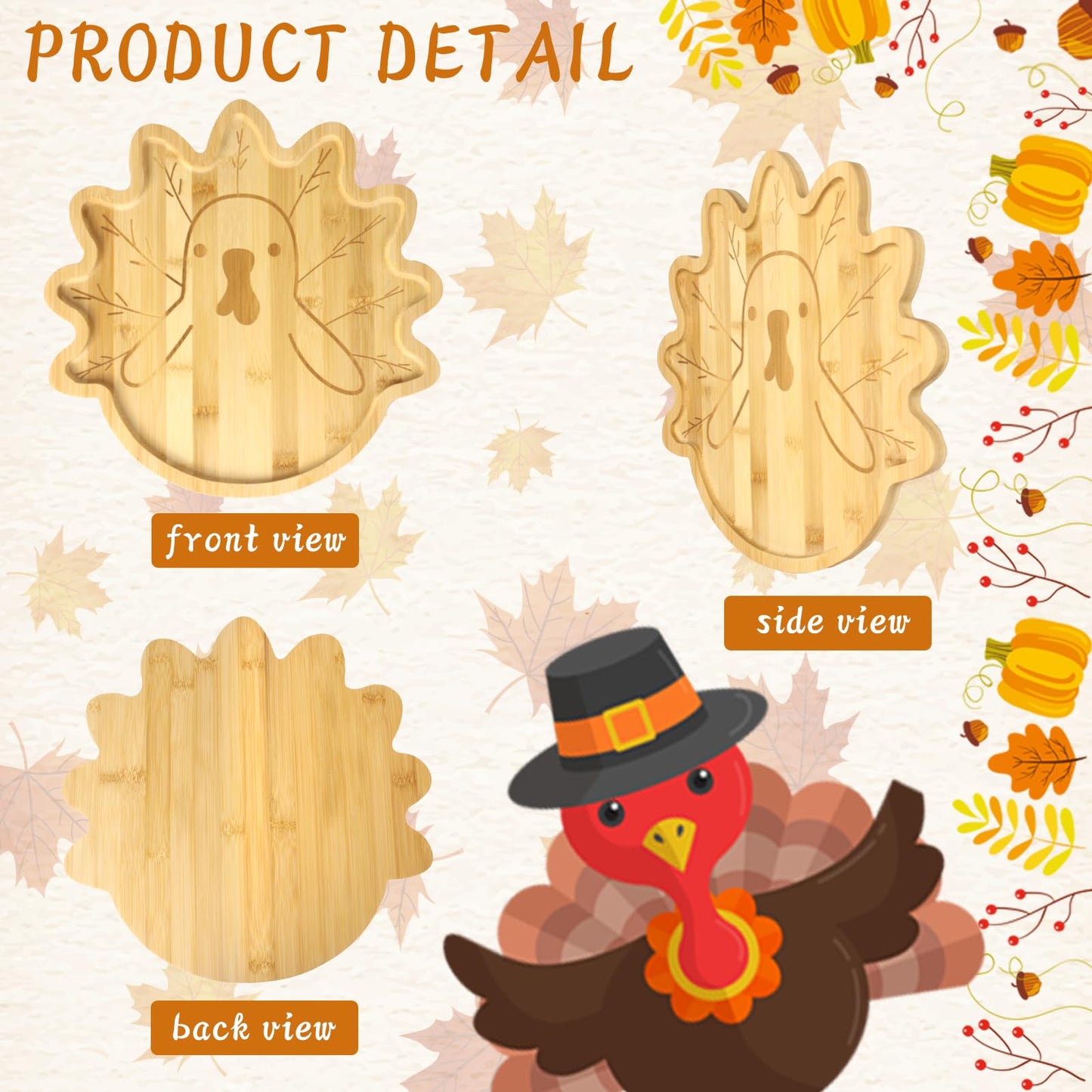 ♻Reusable Bamboo Turkey Platter(11.4"x11.4"x0.6")