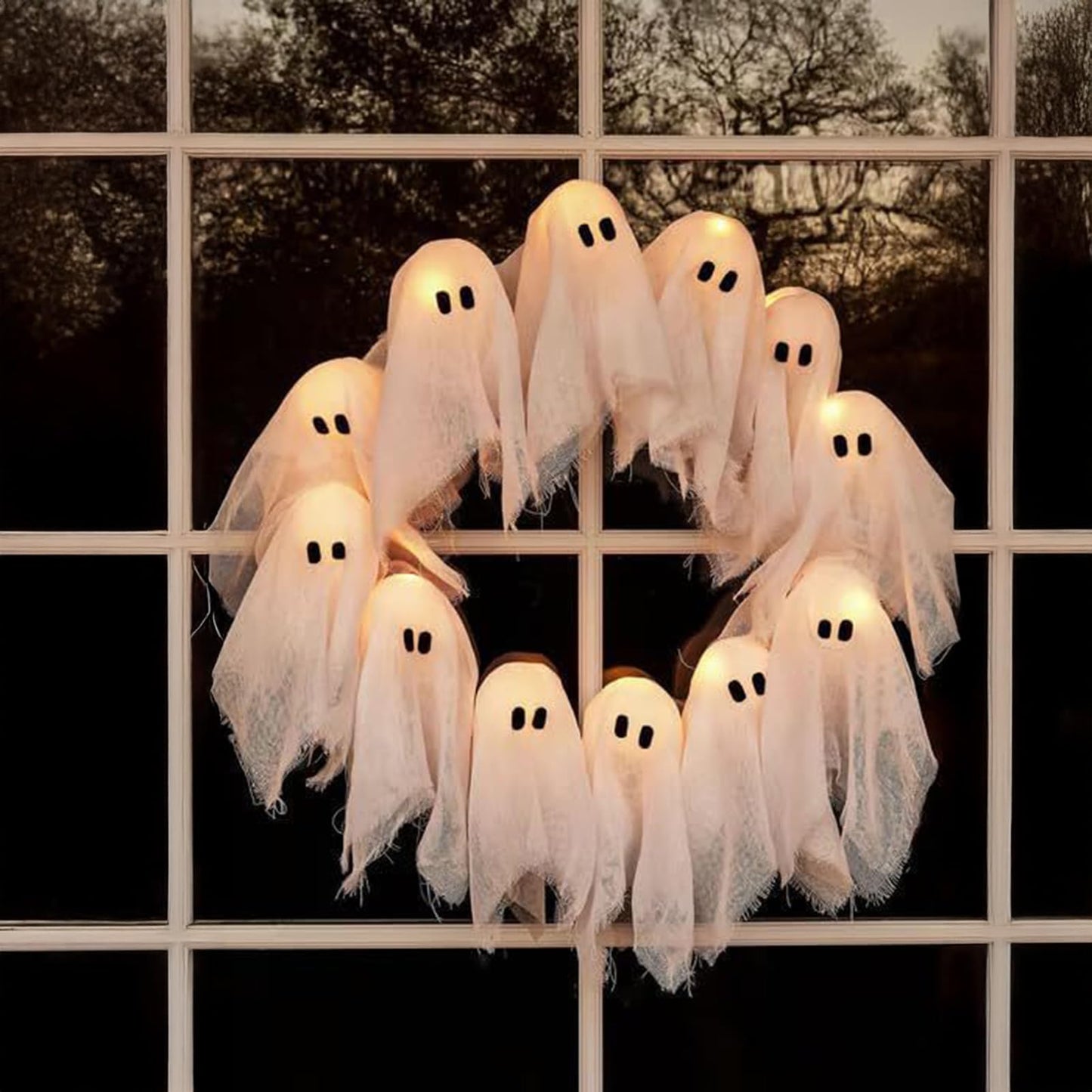 Halloween Vibes Cute Light Ghost Door Wreath