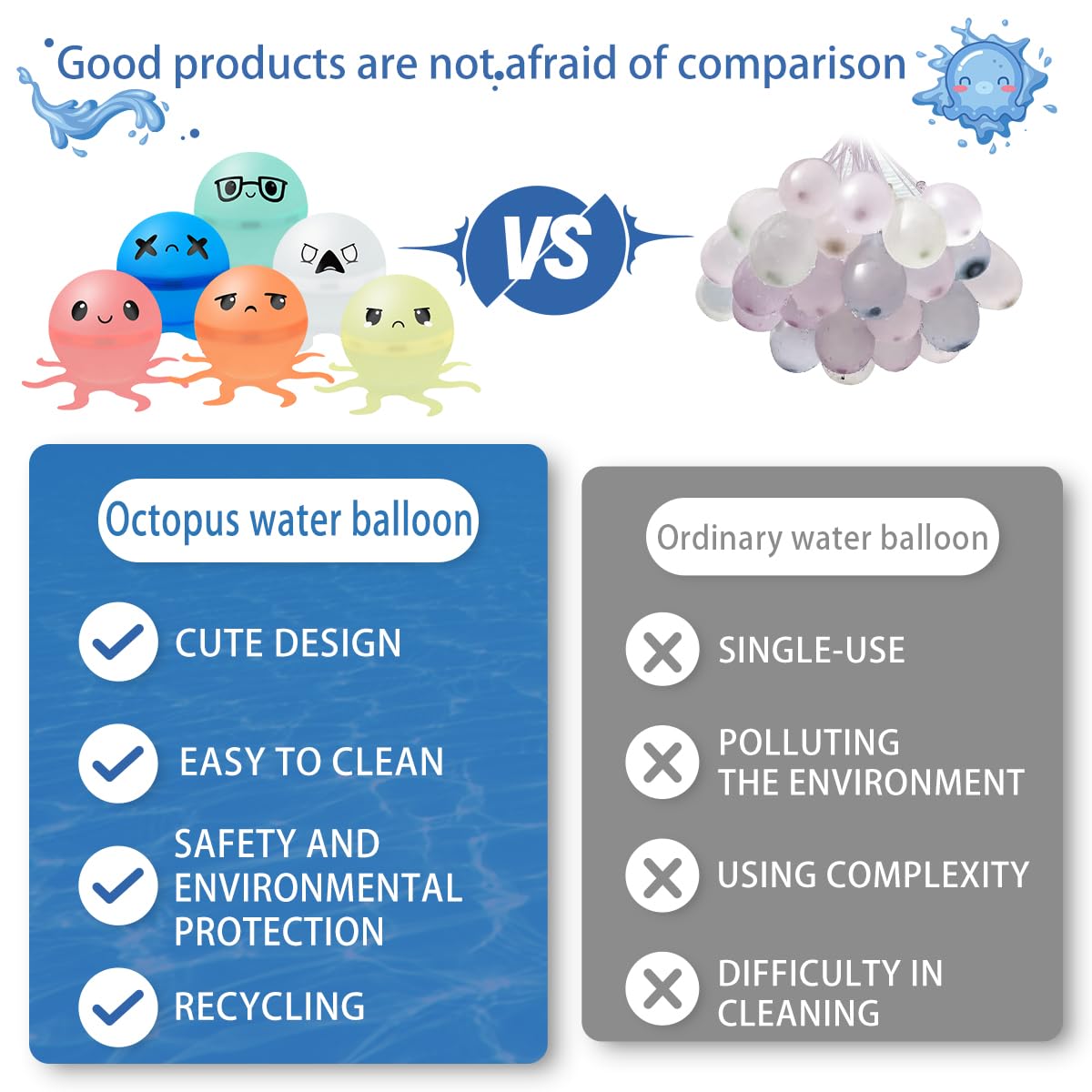 ✨Reusable Water Bomb balloons, Octopus Water Balloons with Expressions
