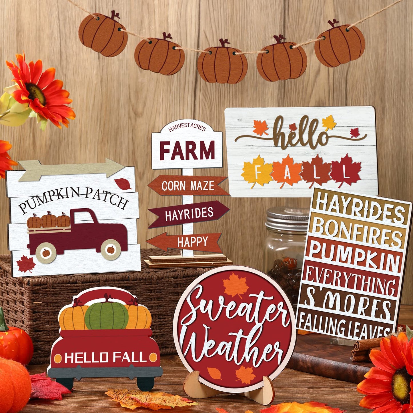 🍁12 Pcs Fall Tiered Tray Decor Thanksgiving Pumpkin Maple Leaf