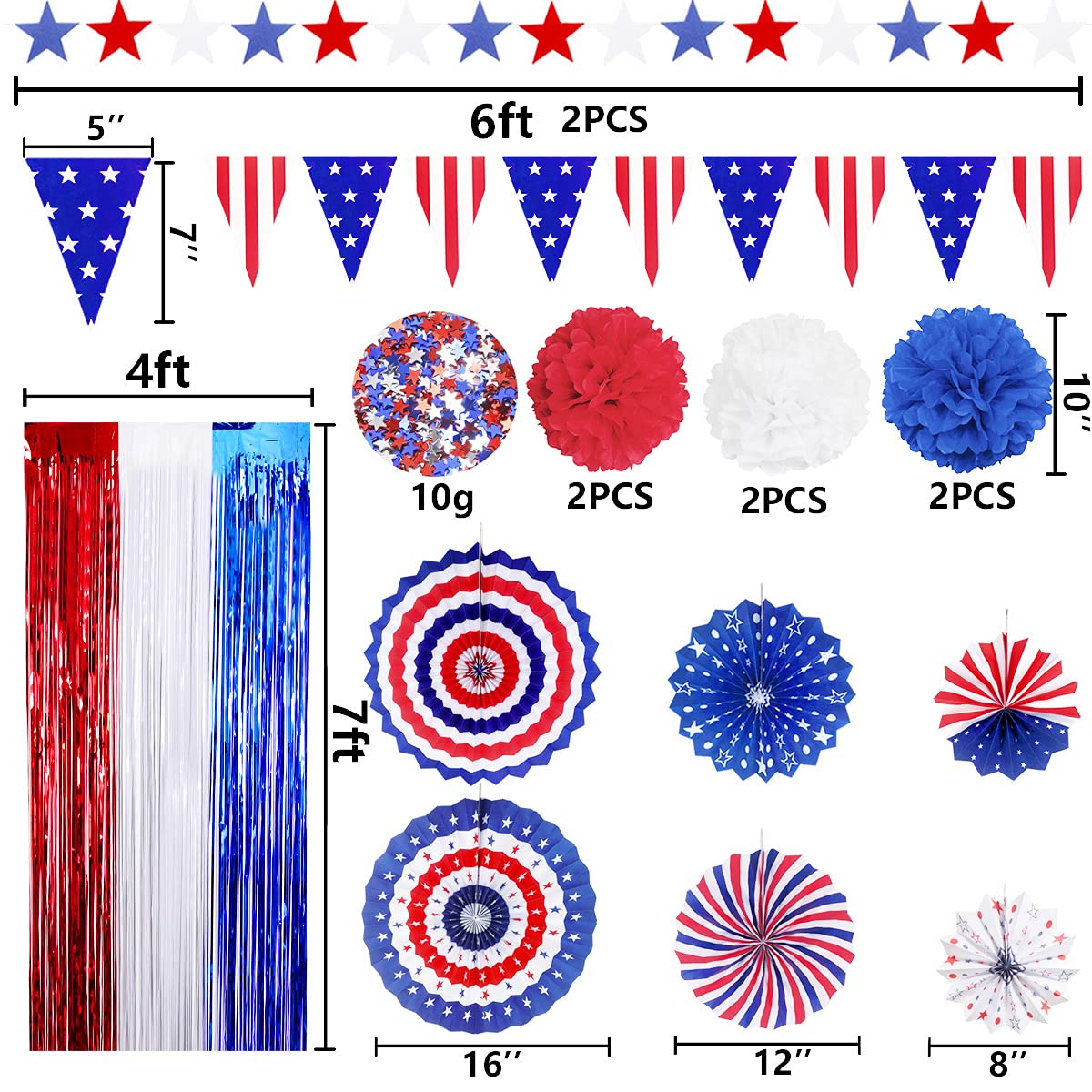 4th of July Patriotic Party Decorations Set, USA Pennant Bunting Independence Day Party Supplies