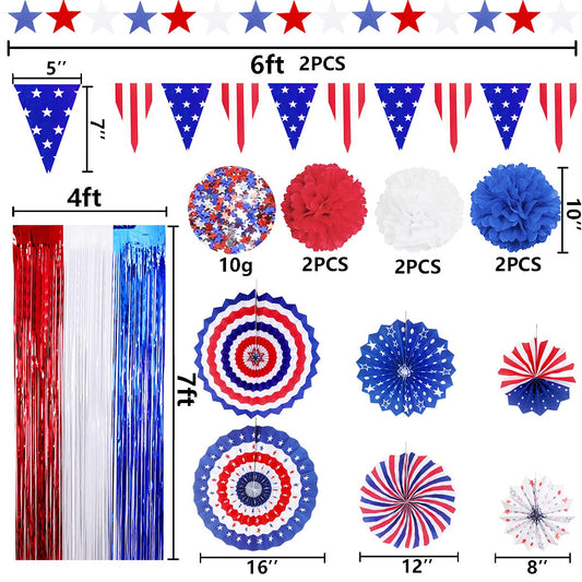 4th of July Patriotic Party Decorations Set, USA Pennant Bunting Independence Day Party Supplies