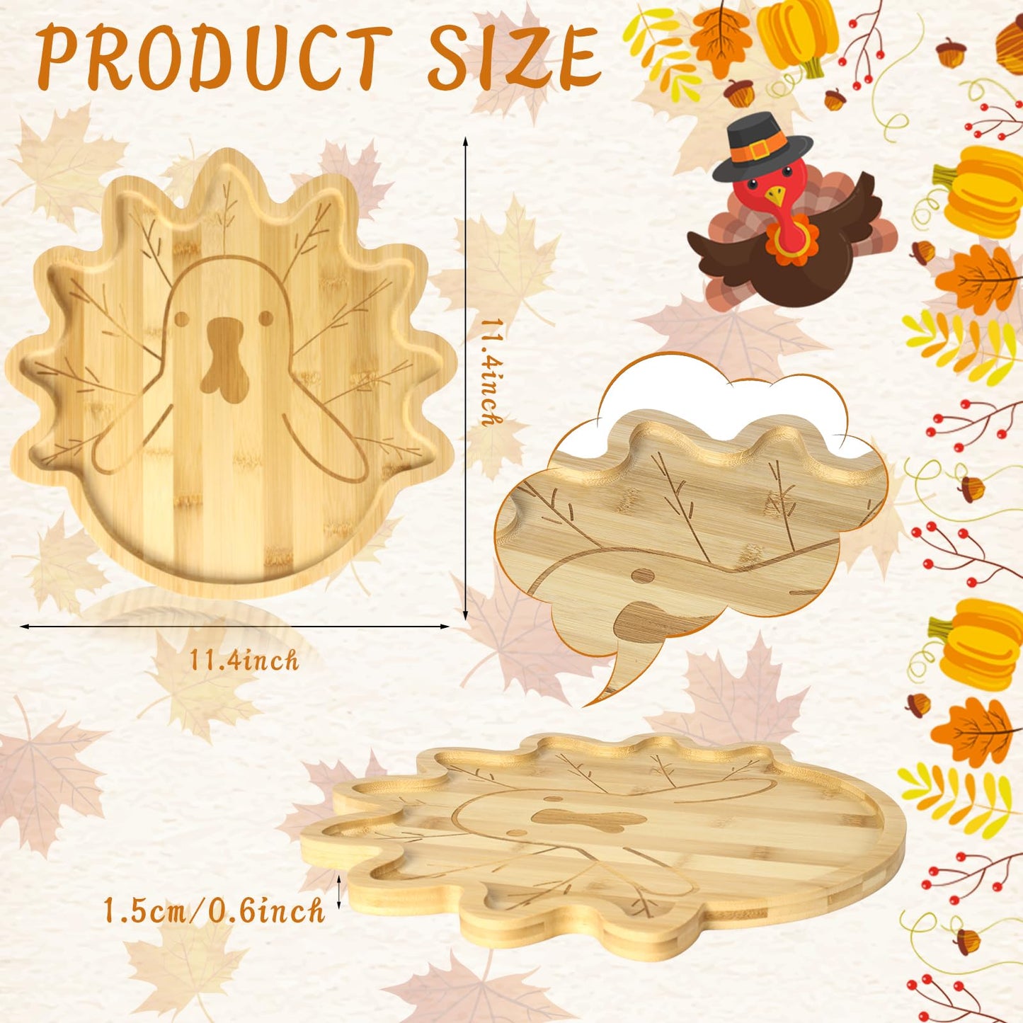 ♻Reusable Bamboo Turkey Platter(11.4"x11.4"x0.6")