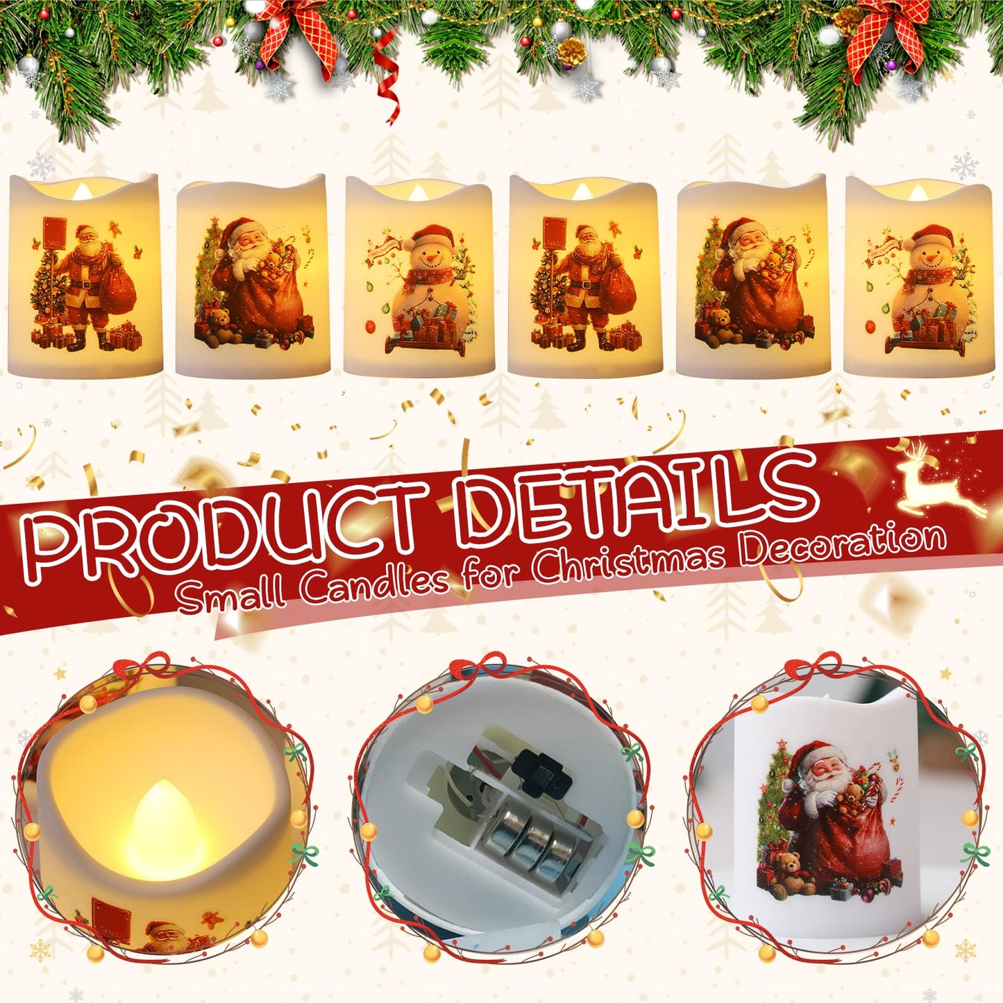 🎄🎅Christmas Flameless Votive Candles with Santa（6pack）