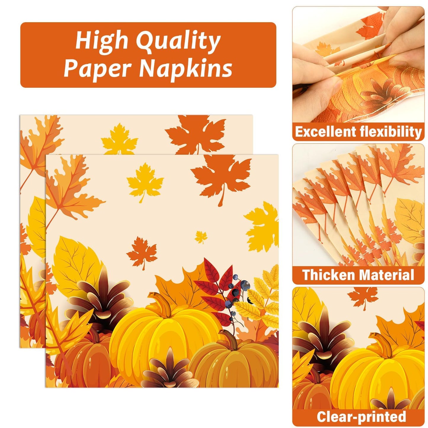 🎃🍁Pumpkin Maple Leaf Disposable Tableware -50 Set
