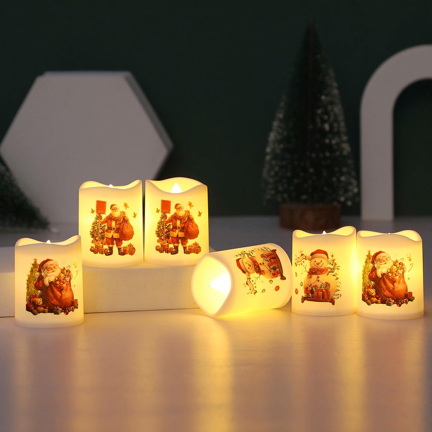 🎄🎅Christmas Flameless Votive Candles with Santa（6pack）