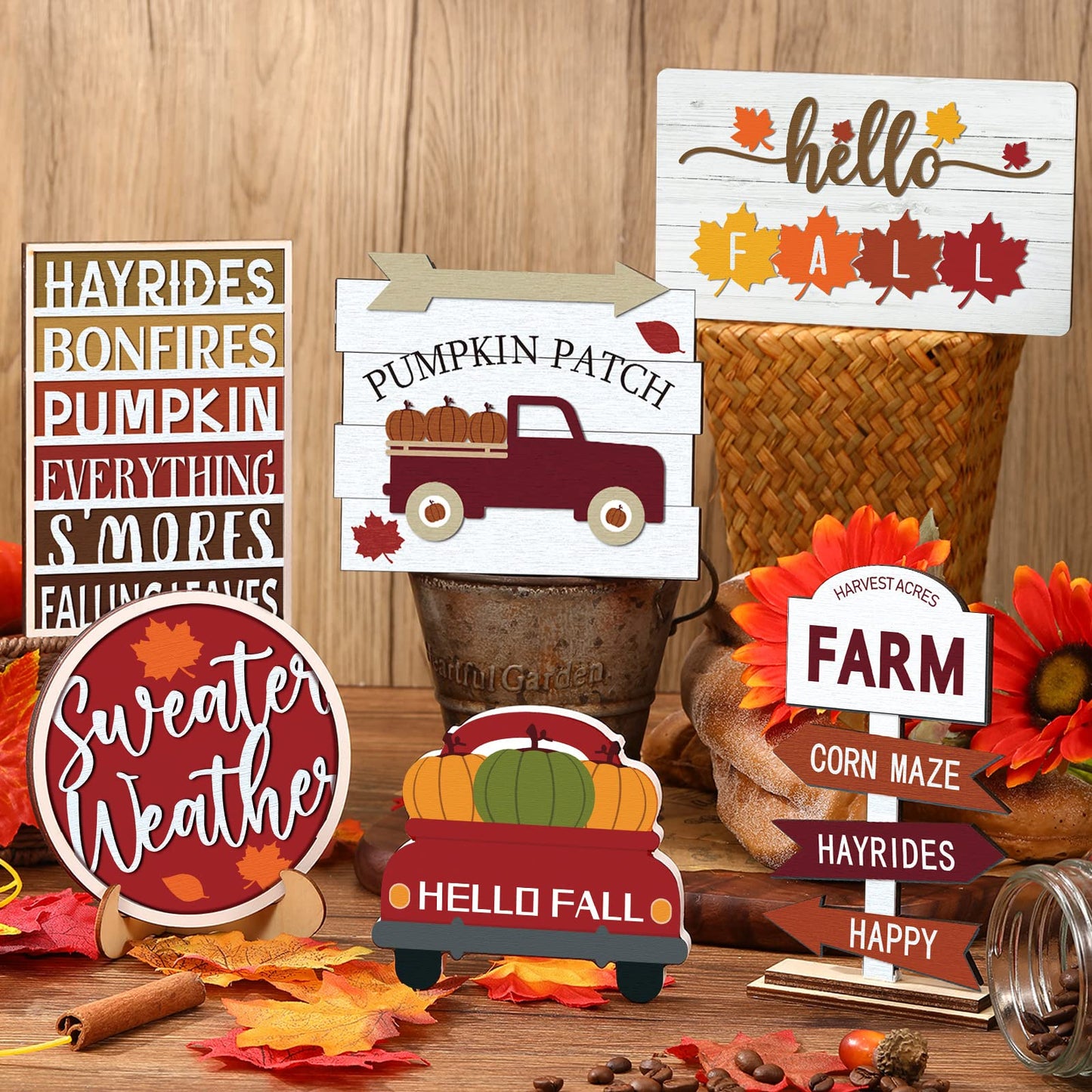 🍁12 Pcs Fall Tiered Tray Decor Thanksgiving Pumpkin Maple Leaf