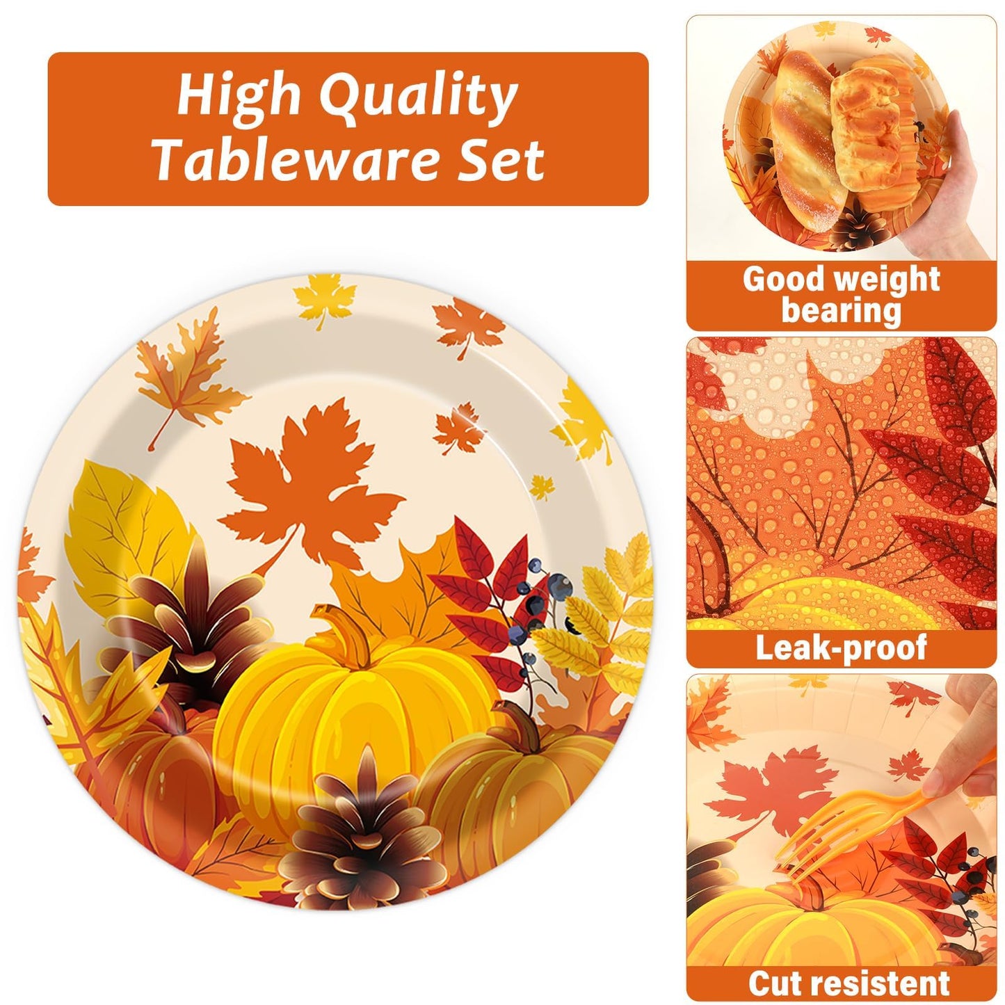 🎃🍁Pumpkin Maple Leaf Disposable Tableware -50 Set