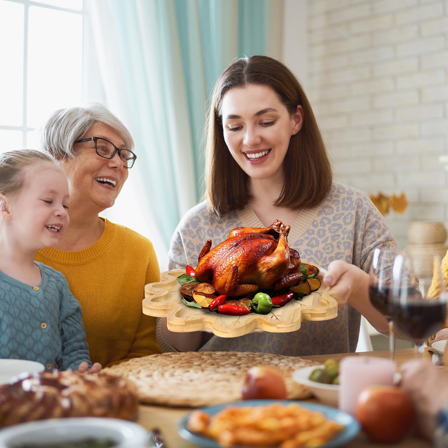 ♻Reusable Bamboo Turkey Platter(11.4"x11.4"x0.6")