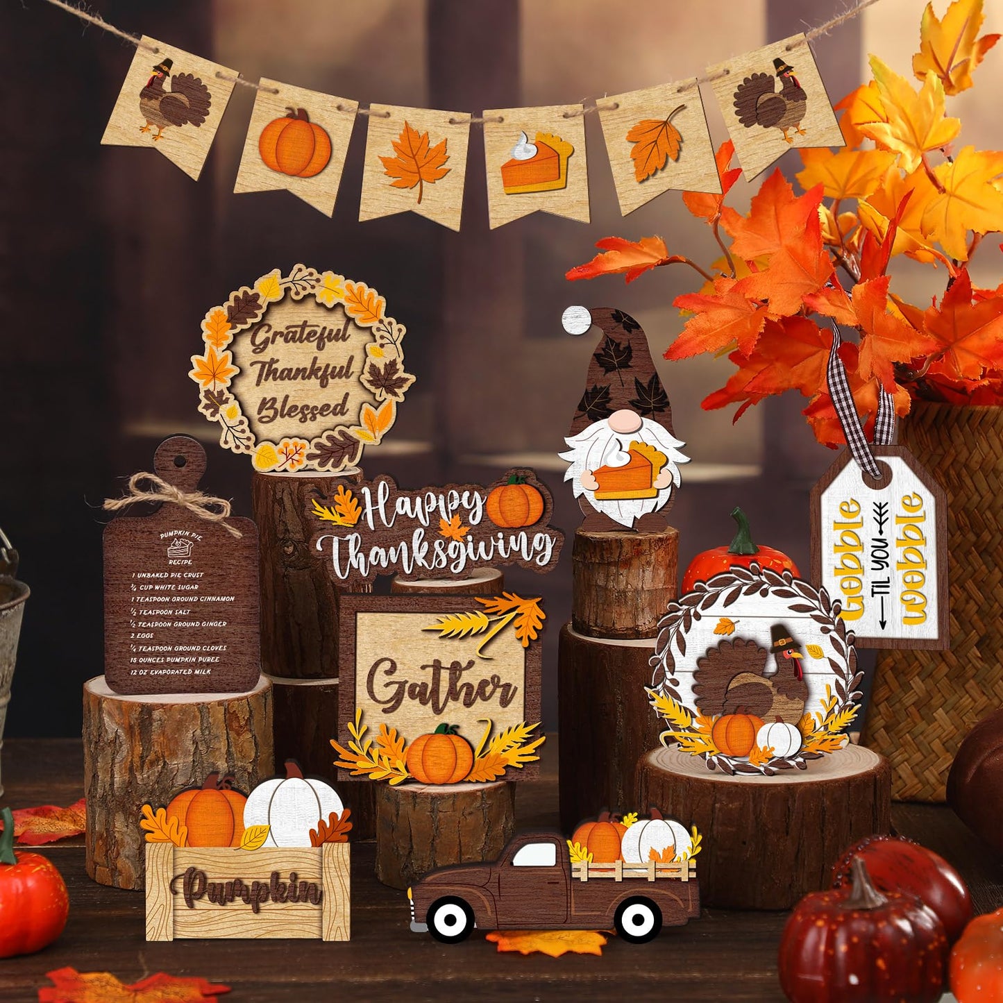 🍁13PCS Thanksgiving Tiered Tray Decor(Tiered Tray NOT Included)