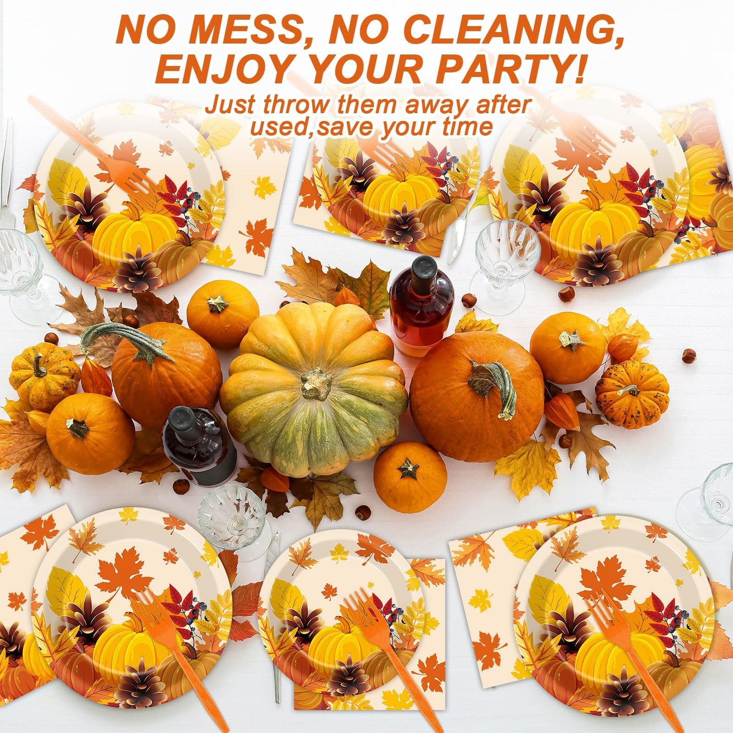 🎃🍁Pumpkin Maple Leaf Disposable Tableware -50 Set