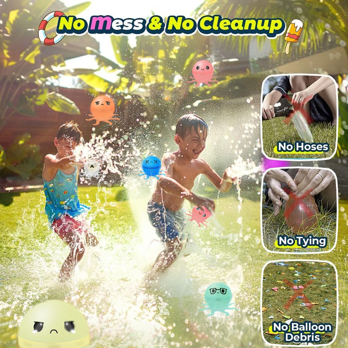 ✨Reusable Water Bomb balloons, Octopus Water Balloons with Expressions