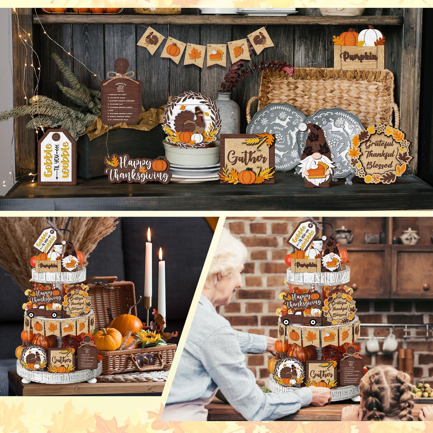 🍁13PCS Thanksgiving Tiered Tray Decor(Tiered Tray NOT Included)