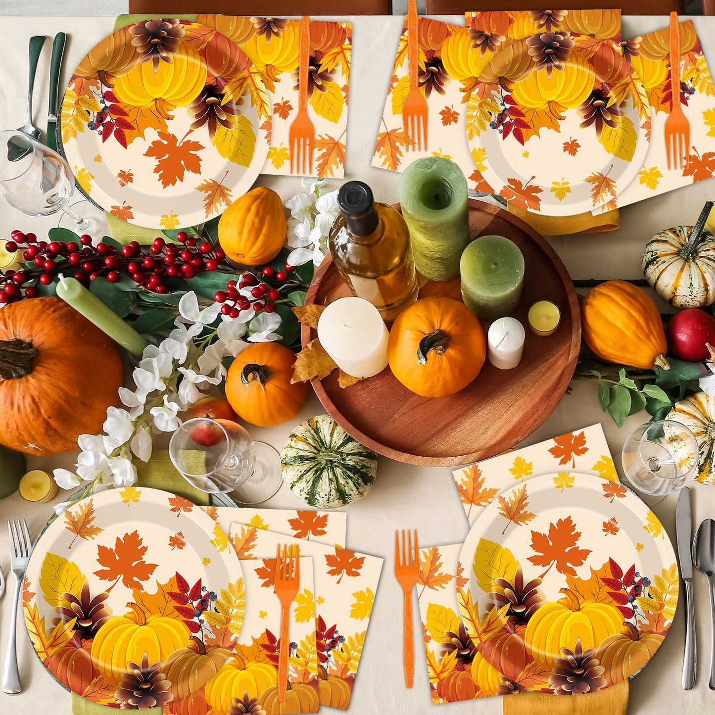🎃🍁Pumpkin Maple Leaf Disposable Tableware -50 Set