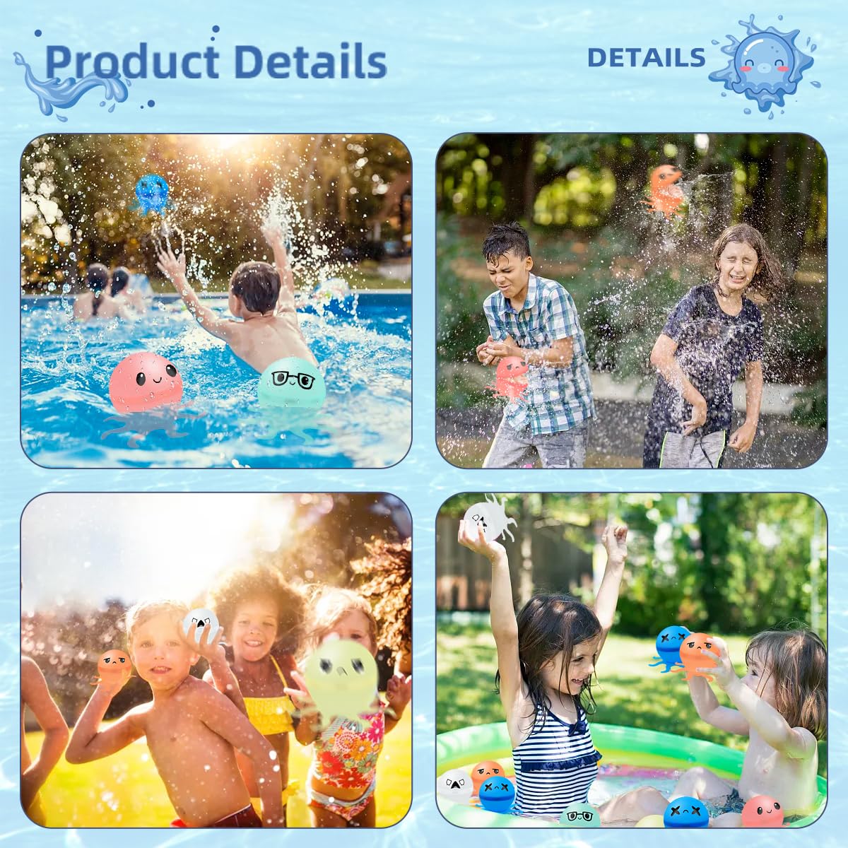 ✨Reusable Water Bomb balloons, Octopus Water Balloons with Expressions