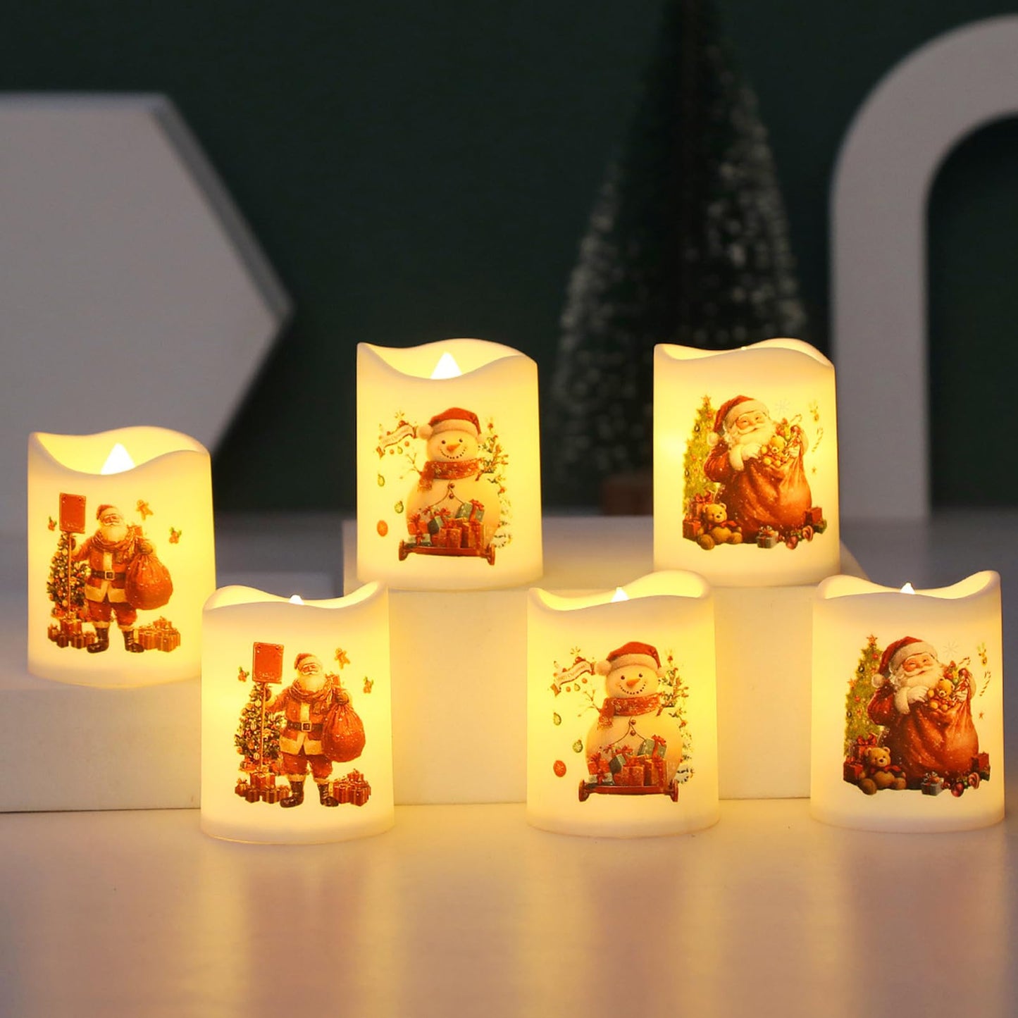 🎄🎅Christmas Flameless Votive Candles with Santa（6pack）