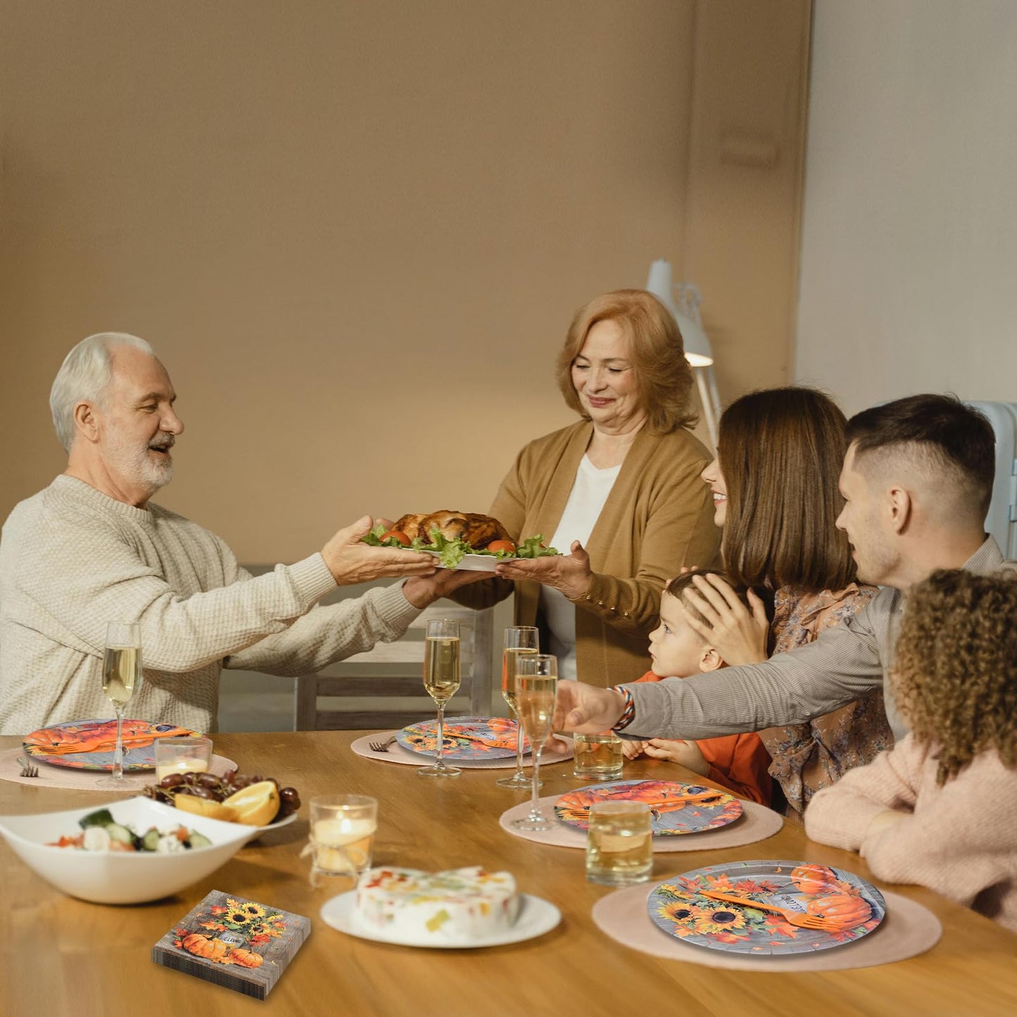 🎃Thanksgiving TablewareRustic Pumpkin and Sunflower Set – 96 Pieces