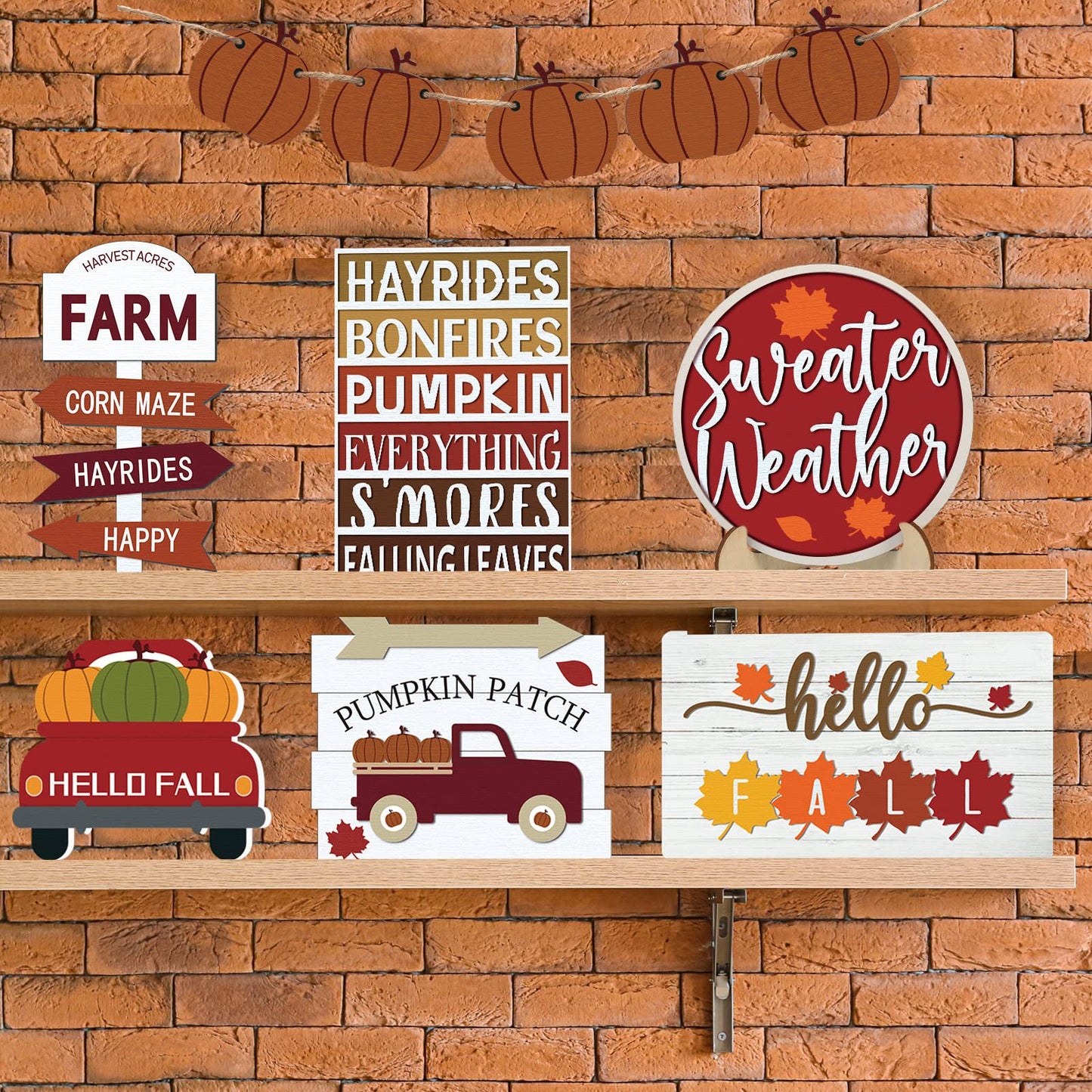 🍁12 Pcs Fall Tiered Tray Decor Thanksgiving Pumpkin Maple Leaf