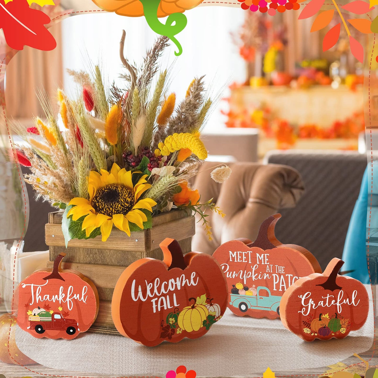 🎃Fall Decor for Home Thanksgiving Tiered Tray Decoration Fall Desk Decor