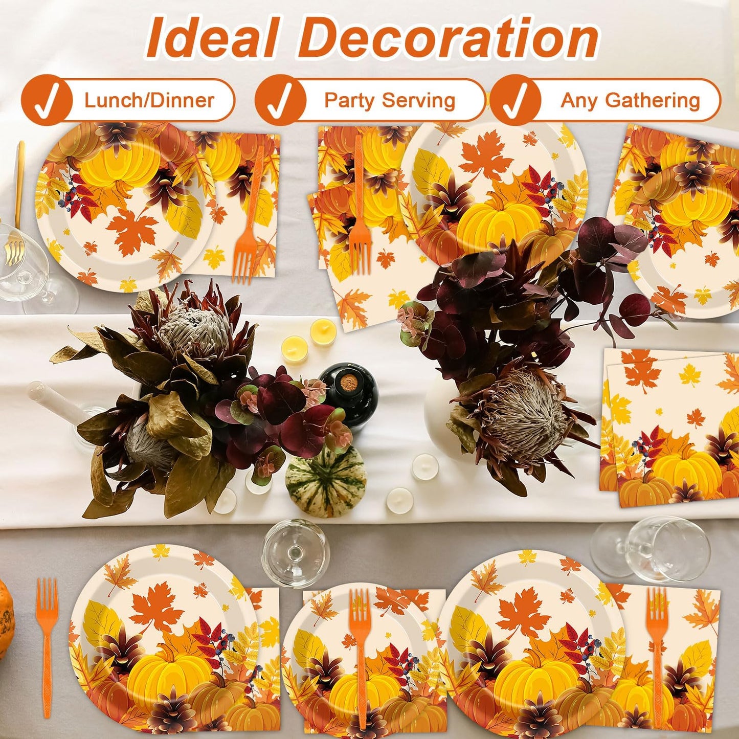 🎃🍁Pumpkin Maple Leaf Disposable Tableware -50 Set