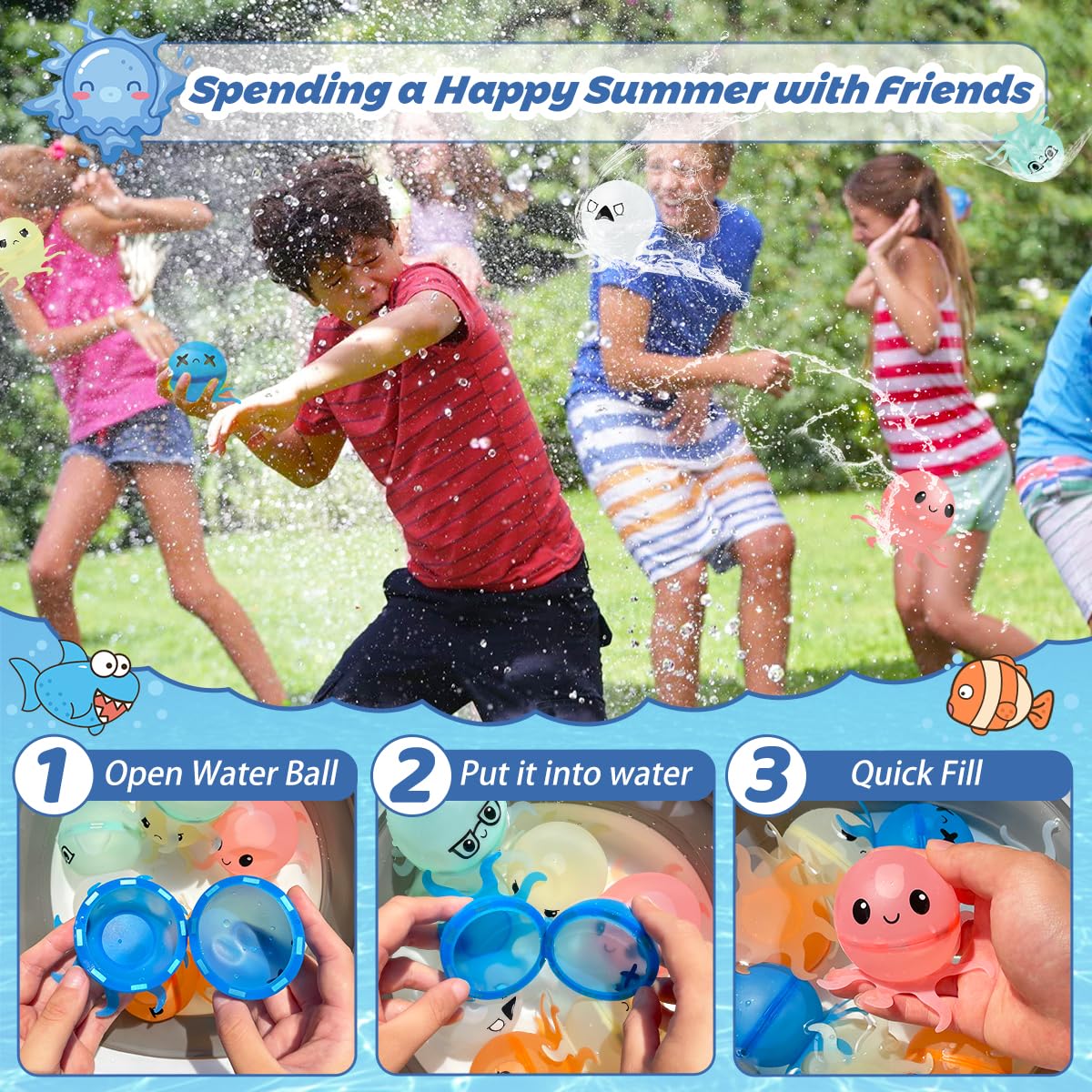 ✨Reusable Water Bomb balloons, Octopus Water Balloons with Expressions