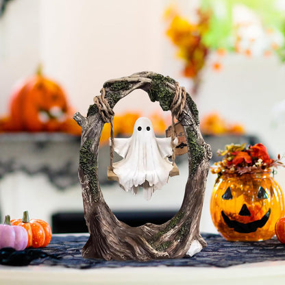 Halloween Ghost Swing Decor-Hand Painted Wooden Plaque with Rope & RIP Sign