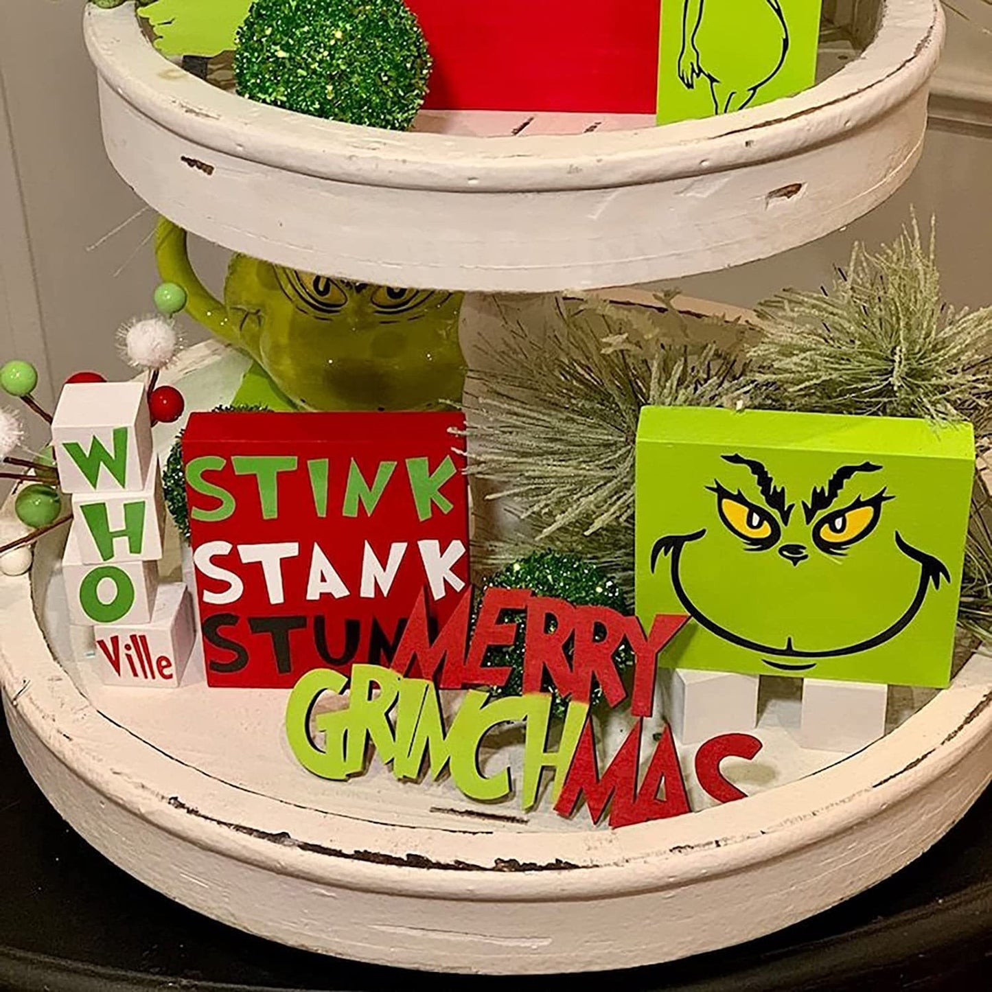🎄Grinch Christmas Tiered Tray Decorations Set