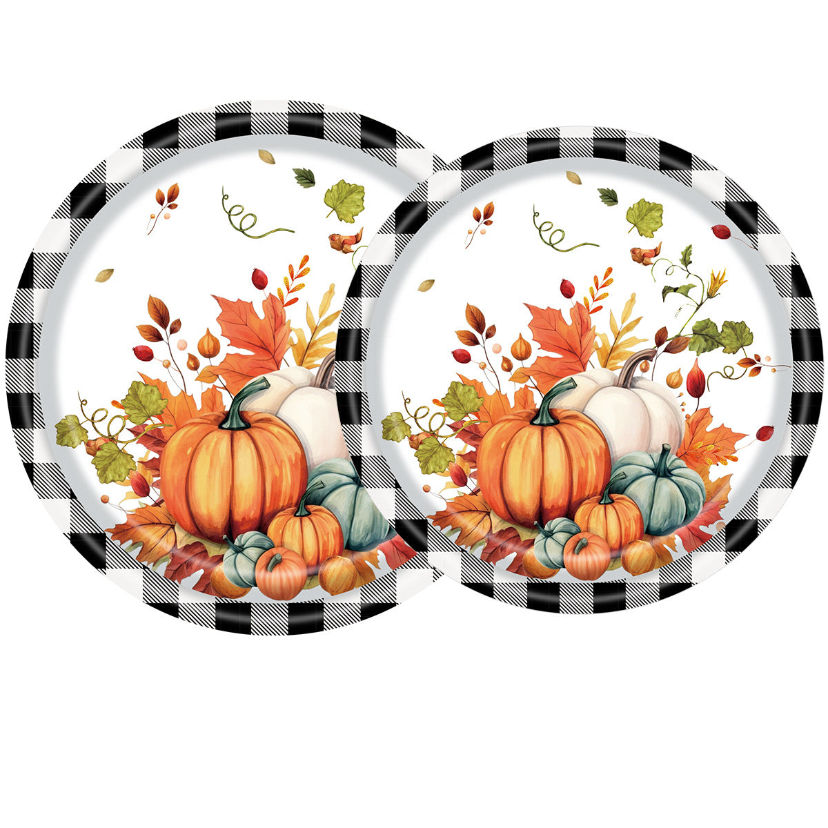 Black and White Plaid Pumpkin Theme Party Supplies Kit - 125set