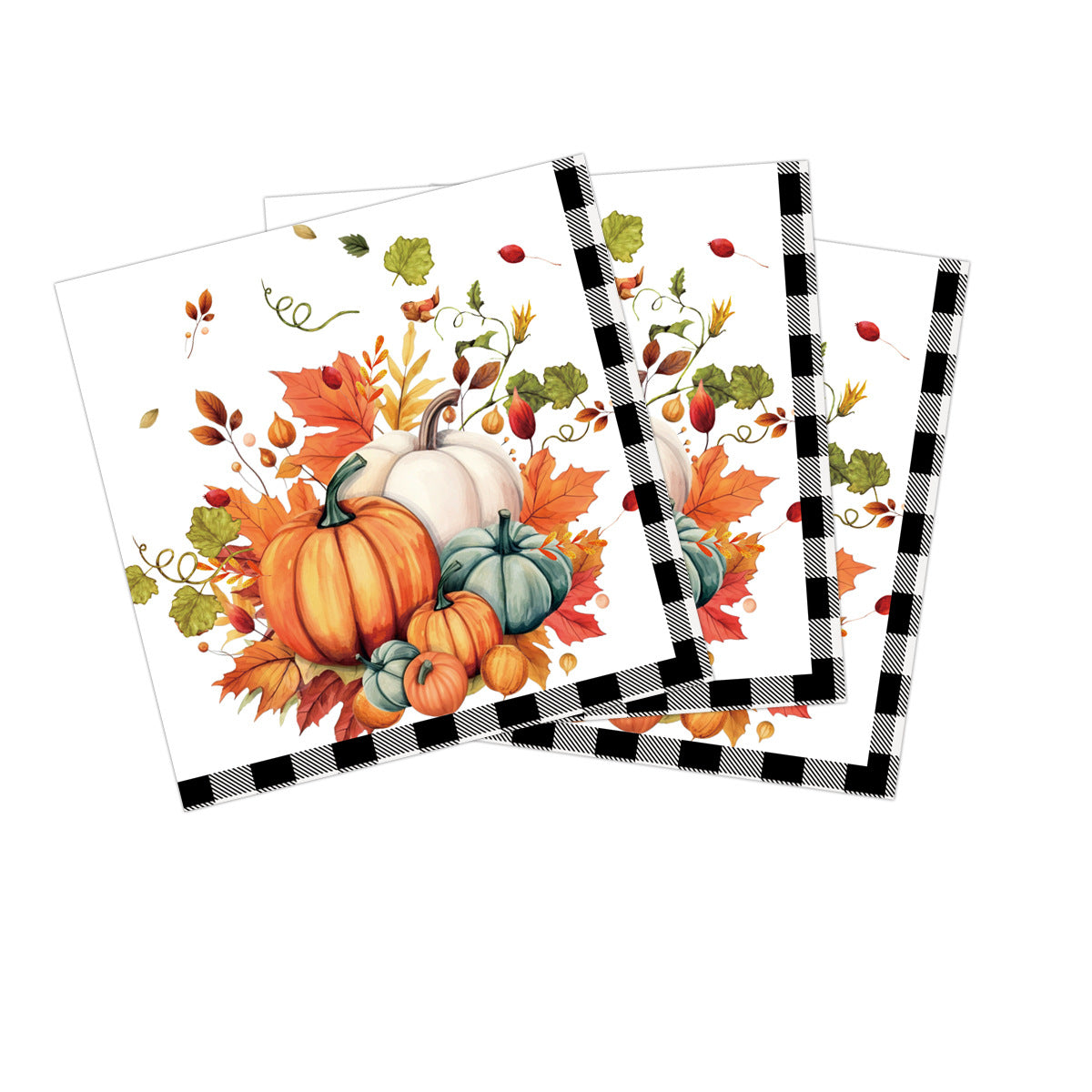 Black and White Plaid Pumpkin Theme Party Supplies Kit - 125set