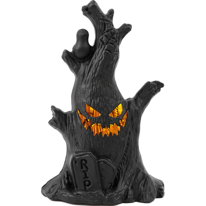 Glowing Halloween Stump Decor - Black Smiling Log with LED Eyes